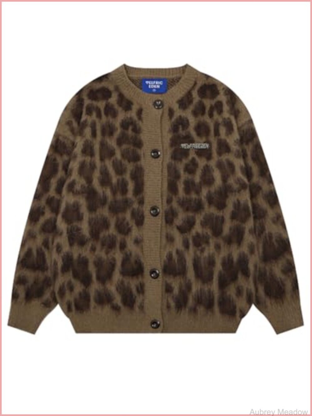 Leopard Print Cardigan Sweater Women Oversized Y2K Crewneck Button Down Long